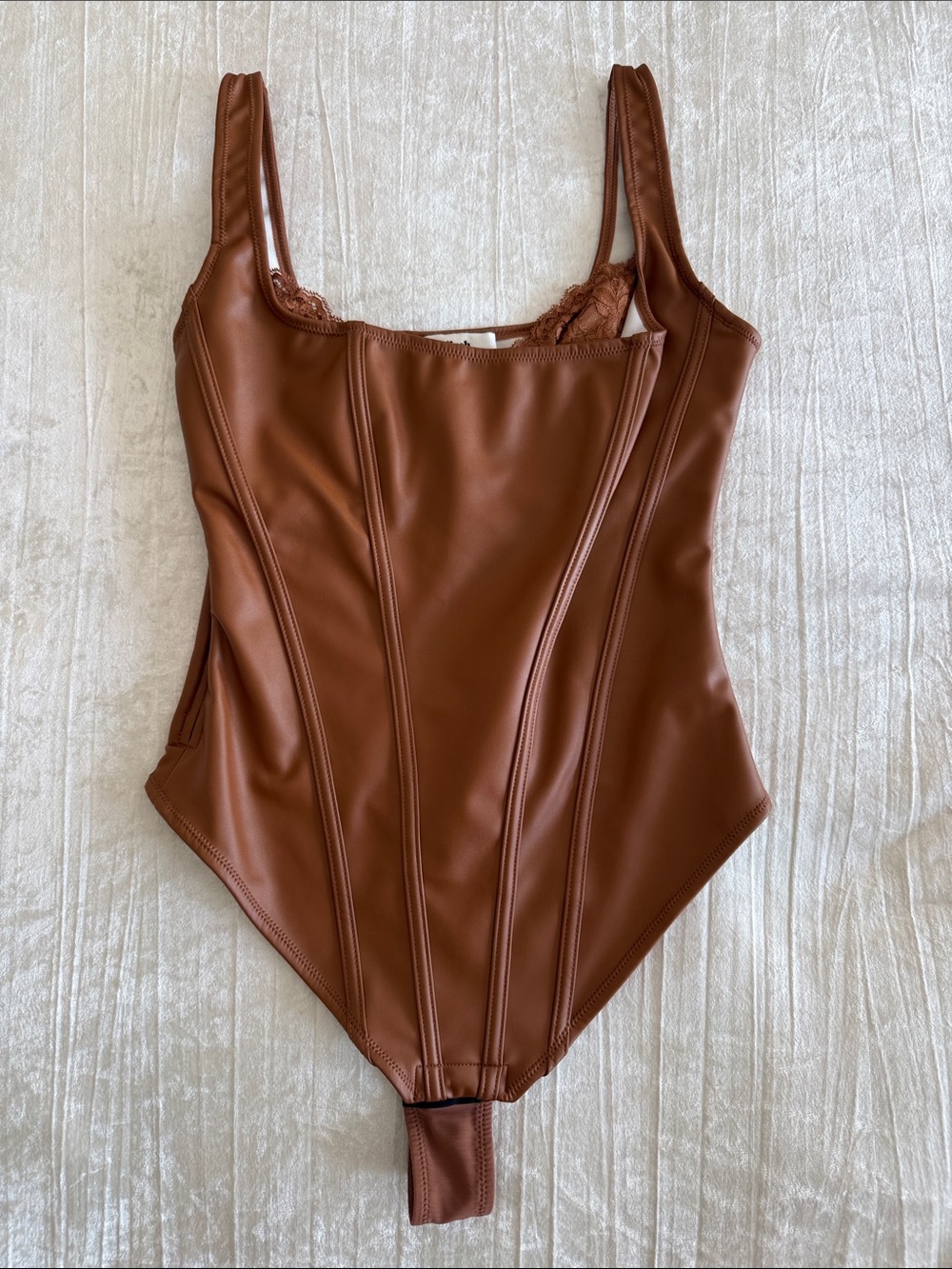 NWOT Popilush Brown Faux-Leather Bodysuit